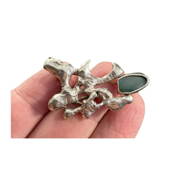 Vintage Hobe Cast Sterling Silver Brooch Green Stone Fine Rare Intricate Pin - Picture 1 of 5